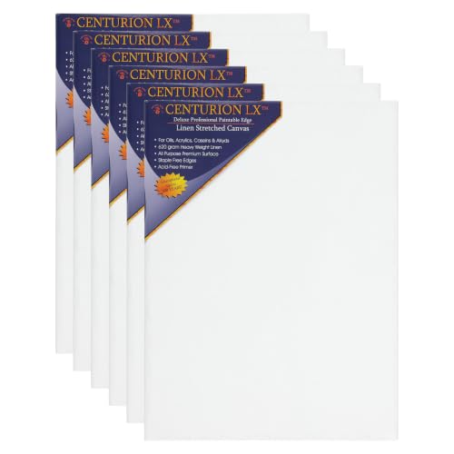 Centurion Deluxe Professional Acrylic Primed Linen Pre-Stretched Canvases, 11oz Linen - 10"x20", Box of 6, 3/4" Deep - Kiln-Dried Stretchers, Back Stapled, Canvas for Painting, Museum Archival Quality