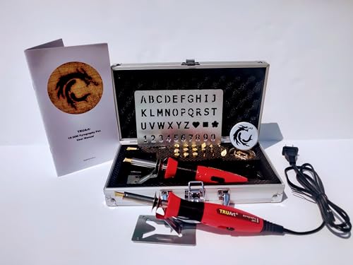 TRUArt Wood and Leather Pyrography Pen Set - Best Woodburning and Leather Crafts Burner Tool Kit - 35 Different Tips - Dual Power Mode - 30W and 15W, Gourd (Aluminum Case)