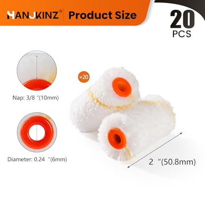 2 Inch Microfiber Paint Roller Kit, 20 Pack | Includes 20 Microfiber Covers with 3/8" Nap, Ideal for Walls, Doors, Cabinets, and Crafts, Mini Size for Touch-Up Work - size: 20 pcs 2" Microfiber Roller Cover