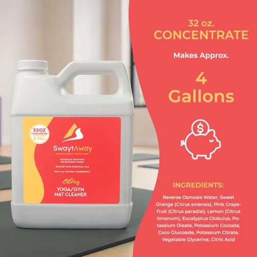 SwaytAway Fitness Mat Cleaner Concentrate Citrus, 32oz Makes 4 Gallons - size: 32 oz - 1 Pack