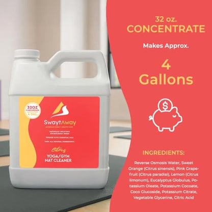 SwaytAway Fitness Mat Cleaner Concentrate Citrus, 32oz Makes 4 Gallons - size: 32 oz - 1 Pack