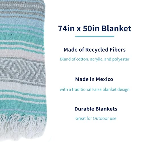 La Montana Bulk Falsa Mexican Blanket, 4 Pack, Light Blue/Mint/Silver/White | Authentic 74"x50" Lightweight Yoga Blanket Made in Mexico - Decorative Throw for Picnic, Camping, Beach, Bed, Home Decor - color: Light Blue/Mint/Silver/White
