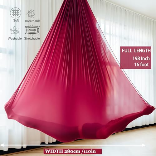 F.Life Aerial Silk Yoga Hammock & Swing for yoga Inversion,Strength training,starter hardware kit - color: burgundy