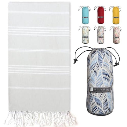 BAY LAUREL Turkish Beach Towel with Travel Bag 39 x 71 Quick Dry Sand Free Lightweight Large Oversized Towels Light - color: Pale Grey