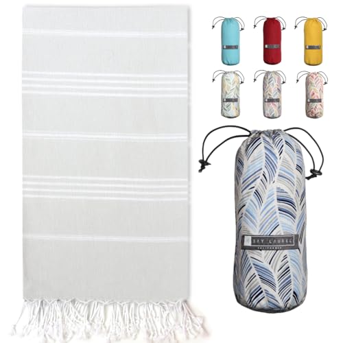 BAY LAUREL Turkish Beach Towel with Travel Bag 39 x 71 Quick Dry Sand Free Lightweight Large Oversized Towels Light - color: Pale Grey