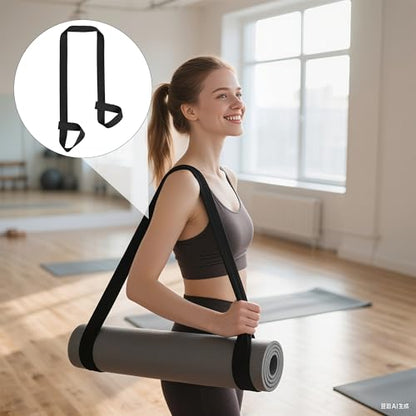 Yoga Mat Carrier Strap Adjustable Cotton Sling for Large Thick Mats 2 in 1 Carrying Strap and Stretching Band - color: Black
