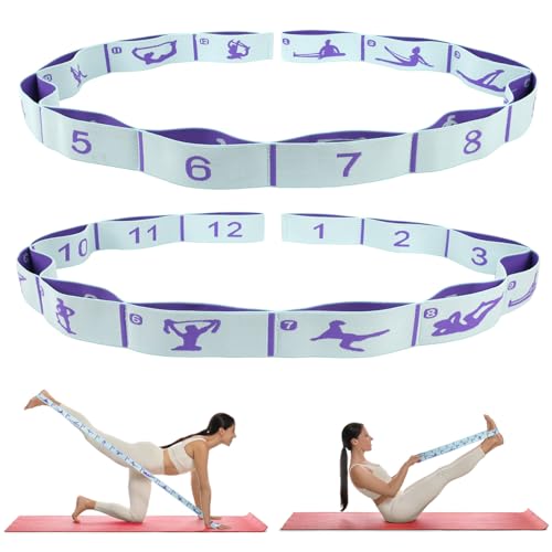Elastic Yoga Stretching Strap with Loops, CEILIWEN Stretch Straps for Physical Therapy, Pilates Stretch Band, Elastic Exercise Bands, Leg Stretching Strap, Stretch Resistance Bands for Exercise - color: 12 Loops - 2 PCS