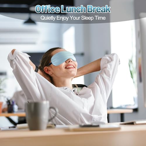 Silk Sleep Mask, Blackout Eye Mask for Sleeping with Adjustable Strap - color: Light Blue