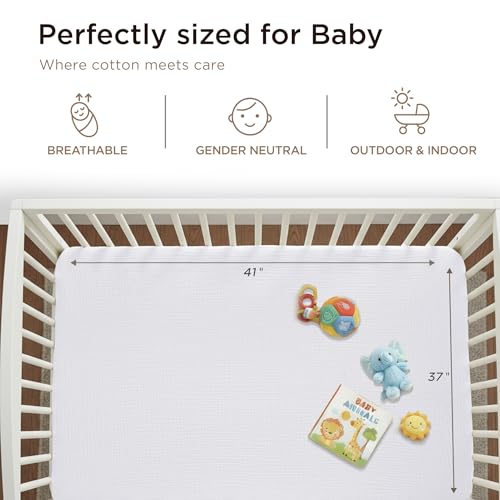 Threadmill Cotton Swaddle Blanket, Muslin, White, 4-Piece, 41x37 in, Unisex | 100% Cotton, Muslin Weave, 4-Piece Set, 41x37 in, Breathable, OEKO-TEX Certified, Machine Washable - color: White, size: Baby