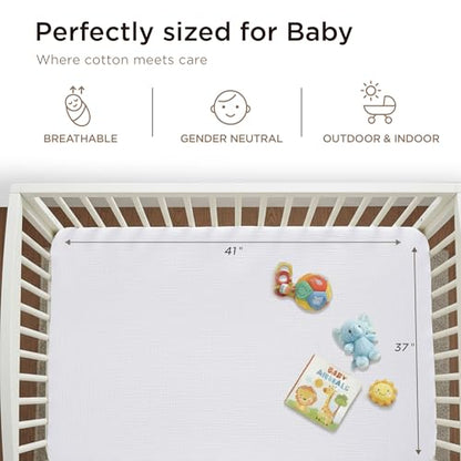 Threadmill Cotton Swaddle Blanket, Muslin, White, 4-Piece, 41x37 in, Unisex | 100% Cotton, Muslin Weave, 4-Piece Set, 41x37 in, Breathable, OEKO-TEX Certified, Machine Washable - color: White, size: Baby