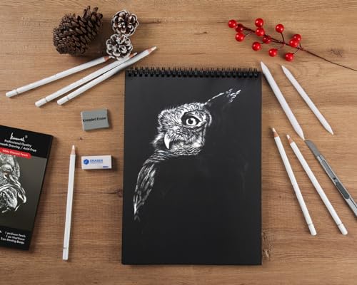 Brusarth Professional White Charcoal Pencils Set, 12 Piece | Sketch Highlight White Pencils Set for Drawing, Sketching, Shading, Blending, Artist Pencils for Artists, Beginners - color: White