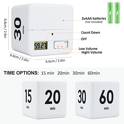 Feilifan Cube Timer, Productivity Cube Flip Timer, 15-20-30-60 Minute - color: 15-20-30-60min,white