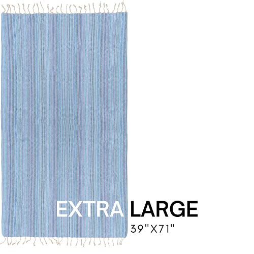 BAY LAUREL Turkish Beach Towel with Travel Bag 39 x 71 Quick Dry Sand Free Lightweight Large Oversized Towels Light - color: Blue Mix