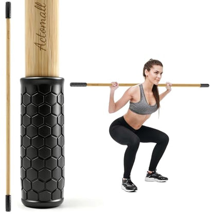 Bamboo Yoga Stick, 58.5-Inch Stretching Stick for Exercise | 58.5 in one-piece bamboo stretch bar with non-slip rubber ends for flexibility, posture, Pilates and therapy exercises
