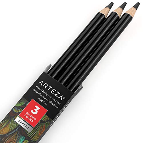 Arteza Colored Pencils, Pack of 3, A017 Noir, Soft Wax-Based Cores, Ideal for Drawing, Sketching, Shading & Coloring - color: A017 Noir