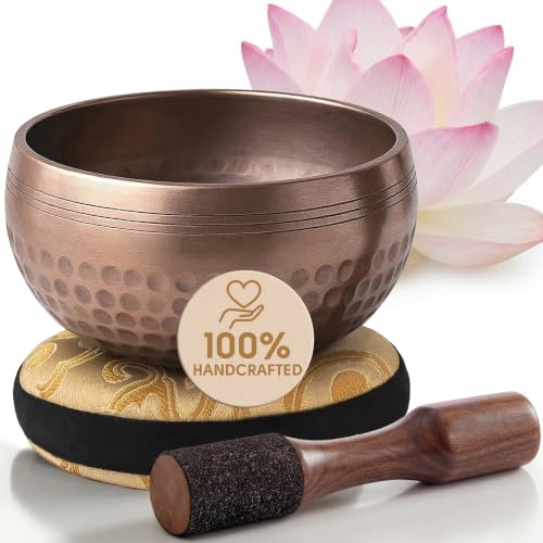 Silent Mind Tibetan Singing Bowl Set – Easy to Play & Beginner Friendly Meditation Bowl with Cushion & Mallet | Stress Relief & Mindfulness | Gift-Ready - color: Brown Glossy, size: Without Case