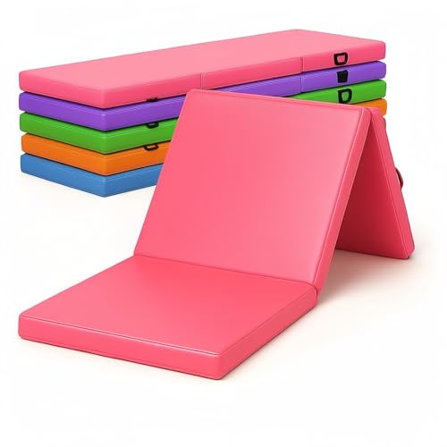 6ft x 2ft Folding Gymnastics Mat - 2-Inch Thick High Density Foam Yoga Mat, Non-Slip Gym Floor Mat for Home Workouts, Pilates & Stretching, Waterproof Oil-Proof Portable Exercise Mat. - color: Pink