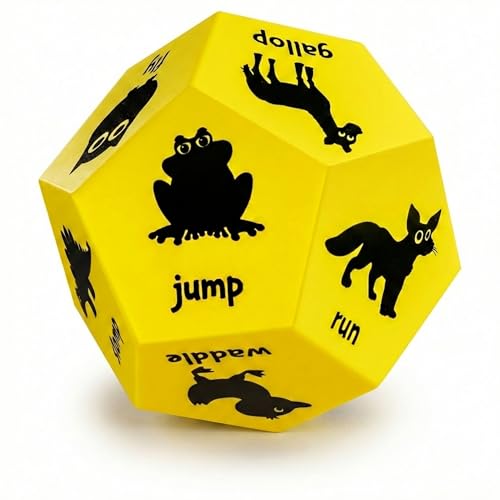 Animal Exercise Dice for Kids, 12-Sided Foam Dice, PE Equipment - color: Yellow