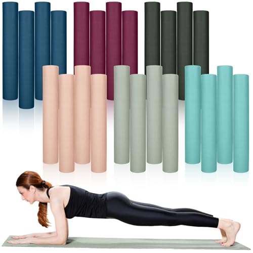 Timgle 24 Pack 68" x 24" Yoga Mat Bulk, 4mm Thick Extra Long Sports Mat Anti Slip Tear Resistant Yoga Exercise Set for Fitness Stretching Home Workout Gym and Studio - color: Dark Color