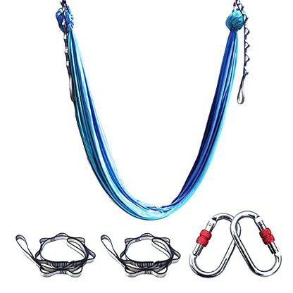 Foser Aerial Hammock, 16.4ft 9.2ft Swing Set for Anti-Gravity Yoga, Dance & Acrobatics - color: Gradient blue