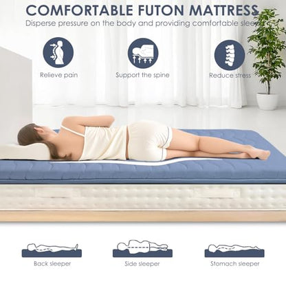 SCHNAUZER HOME Japanese Floor Mattress Futon Mattress Twin 3.5" Thick Blue - color: Blue, size: Twin( 80 x 39 )
