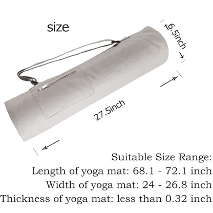 Cotton yoga mat bag with Pockets and Adjustable Strap - Full Zip Cargo Yoga Mat Carrier Bag - Bag for 1/4" 1/3" Thick Yoga Mat - color: Grey, size: L