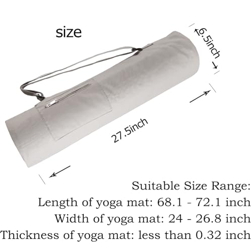 Cotton yoga mat bag with Pockets and Adjustable Strap - Full Zip Cargo Yoga Mat Carrier Bag - Bag for 1/4" 1/3" Thick Yoga Mat - color: Grey, size: L
