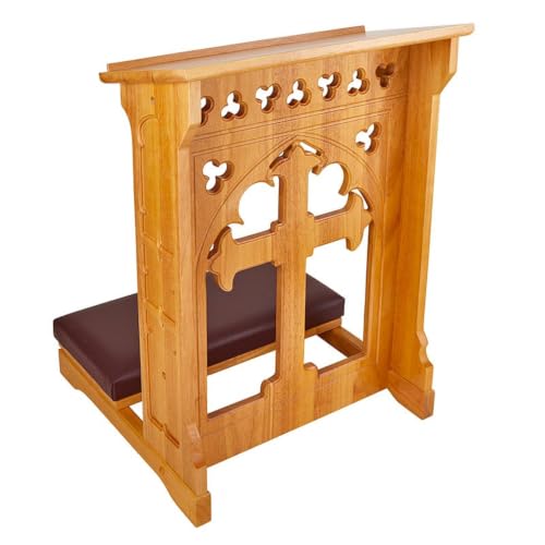 Solid Maple Folding Padded Kneeler, Oak, Holy Cross - color: Holy Cross Oak