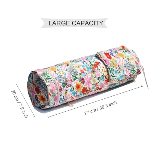 ESVAN Yoga Mat Bag with Multi Pockets Drawstring Yoga Mat Carrier Pilates Exercise Multi-Functional Storage Bag - color: Canvas Pink Flower