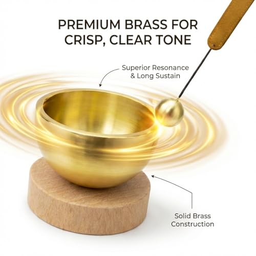 Mini Singing Bowl Set, Small Portable Brass Meditation Sound Bowl with Copper Striker Ball & Drawstring Pouch, for Yoga, Mindfulness, Relaxation, Chakra & Spiritual Gift (1.6 inch, SMALL SIZE)
