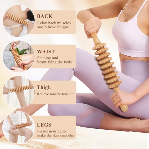 Xokocli Cellulite Massage Tool Wood Therapy Massage Tools Fascia Blaster Cellulite Roller Lymphatic Drainage Massager Deep Tissue Massage Stick for Legs Thighs Muscle Relief Recovery(White 9-Wheel) - color: Nude 9-wheel