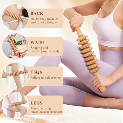 Xokocli Cellulite Massage Tool Wood Therapy Massage Tools Fascia Blaster Cellulite Roller Lymphatic Drainage Massager Deep Tissue Massage Stick for Legs Thighs Muscle Relief Recovery(White 9-Wheel) - color: Nude 9-wheel