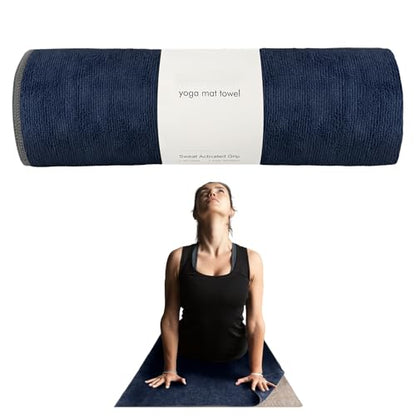 Muka Yoga Mat Towel for Hot Yoga Non-Slip, Pilates Mat Cover Absorbent Soft Gym Sweat Towel 72x24 Inch - color: Navy