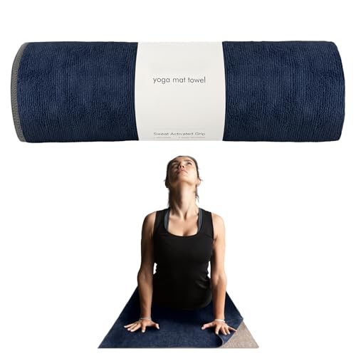 Muka Yoga Mat Towel for Hot Yoga Non-Slip, Pilates Mat Cover Absorbent Soft Gym Sweat Towel 72x24 Inch - color: Navy