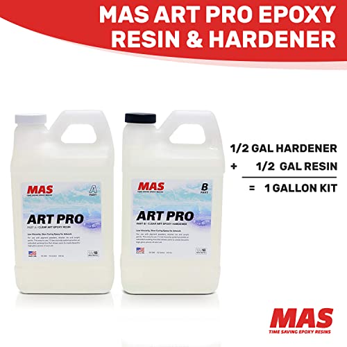 MAS Epoxies Art Pro UV Resistant Clear Epoxy Resin Kit, 1-Gallon | Zero VOCs, Self-Leveling, Ideal for Jewelry Making, Flower Preservation, Resin Crafts, Use With Pigment Powders, Alcohol Ink - size: 1 Gallon