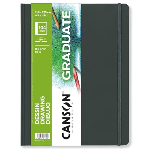 Canson Graduate Drawing Paper, Hard Cover Art Journal, 8.5x11 inches, 52 Sheets — Artist Paper for Pencil, Ink, Pen, Marker Illustration - size: 8.5x11