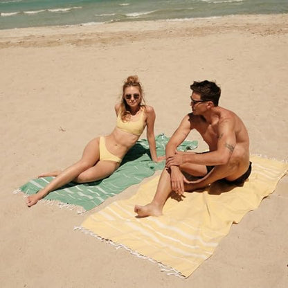 BAY LAUREL Turkish Beach Towel with Travel Bag 39 x 71 Quick Dry Sand Free Lightweight Large Oversized Towels Light - color: Lemon Yellow