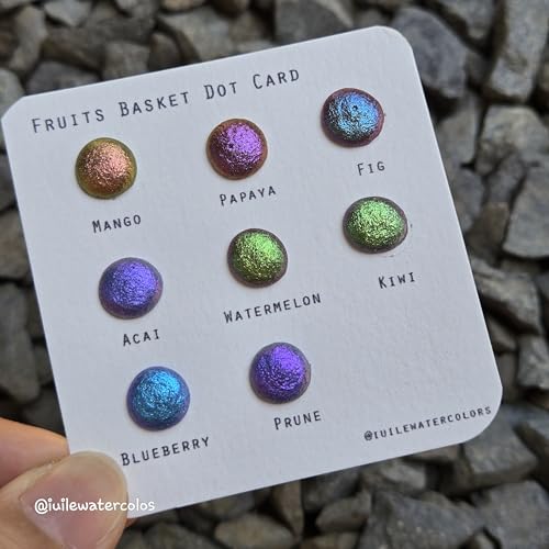 IUILE Handmade Watercolor Paints - Fruits Basket Dot Card (8 colors). Color Shift, Metallic, Shiny, Shimmer - color: Fruits Basket Dot