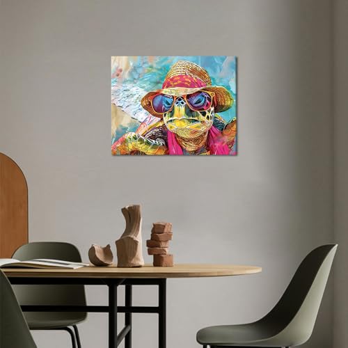 Adult Paint by Number Kit on Canvas - Turtle Wearing Hat and Sunglasses - DIY Color by Number With Frame, 16 x 20 Inch - color: Turtles-Framed