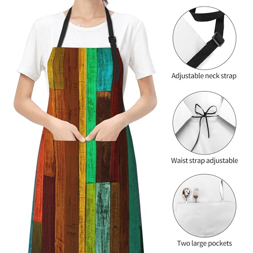 Artist Painting Apron with 2 Pockets Painters Art Aprons Gifts for Women Men - color: Colorful Wooden