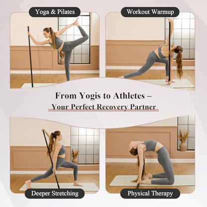PAETA Yoga Stick for Stretching, 5ft Exercise Stick for Mobility & Flexibility, Bamboo Stretch Bar and Posture Pole with Non-Slip Grip - Includes Free Video Guide - color: Black