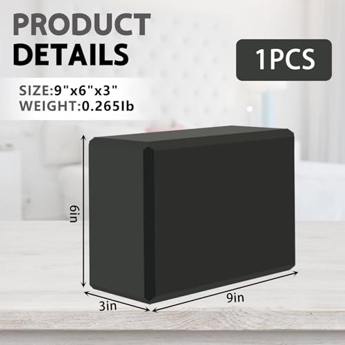 9"x6"x3" Yoga Blocks, Soft Non-Slip Surface Premium Foam Blocks, Supportive, Lightweight, Odor Resistant, Yoga Accessories for Pilates Meditation General Fitness Stretching Toning - color: black-1 Pack