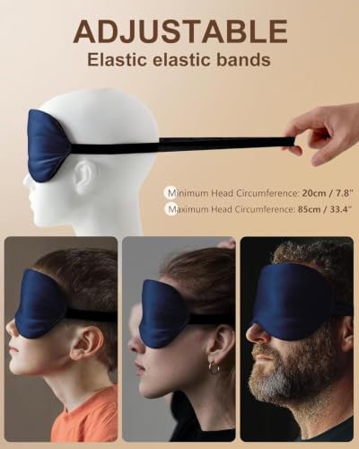 Silk Eye Mask for Sleeping - Soft Breathable Organic Natural Mulberry Silk Fabric Blackout Sleep Mask with Adjustable Straps No Pressure Eye Mask for Travel Essentials Gifts (Navy Blue) - color: Navy Blue