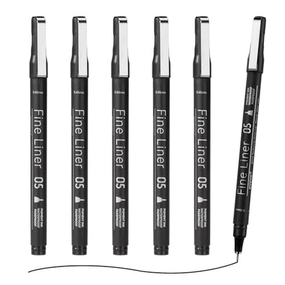 EYEYE Micro Pens, Black Drawing Art Pen,6 Pack 0.45mm Archival Pens Waterproof Ink Set Artist Supplies Archival Inking Markers Sketch Outline Pen, Precision Drawing and Sketching Kit - size: 6 Pack 0.45mm