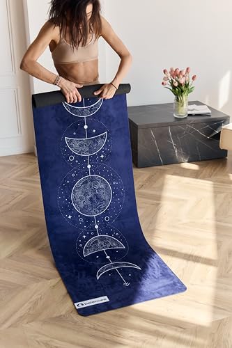Yoga Mat With Strap 5mm Non Slip Suede & TPE - Eco-Friendly Fitness & Exercise Mat for Home Gym, Pilates, Hot Yoga, and Meditation - Lightweight Durable 72 x 24 inch Workout Mat for Women, Men - color: Blue