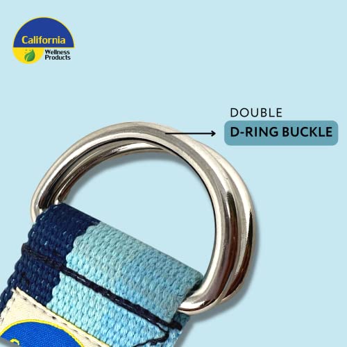 California Yoga Strap | Yoga Belt with Safe Adjustable D-Ring Buckle for Pilates | Stretching Strap | Exercise Bands | Physical Therapy | Improves Sitting Posture - color: Blue-10ft