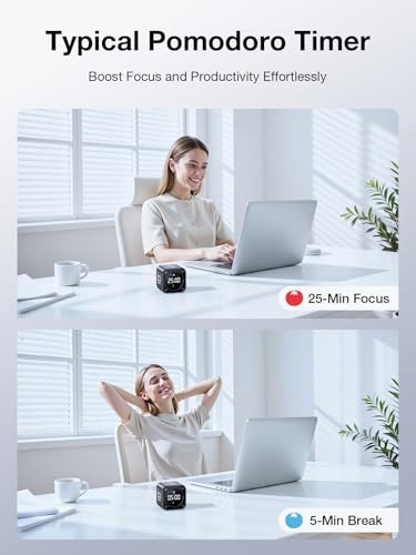 Ticktime TK3 Pomodoro Timer Cube for Focus, Study, Work, Task, ADHD,Kitchen | Real Pomodoro Timer, Quick Flip 5/10/30/60 min Countdown, Custom Timer & Stopwatch, Clear Display, 3 Reminder Options,Clock - color: Black