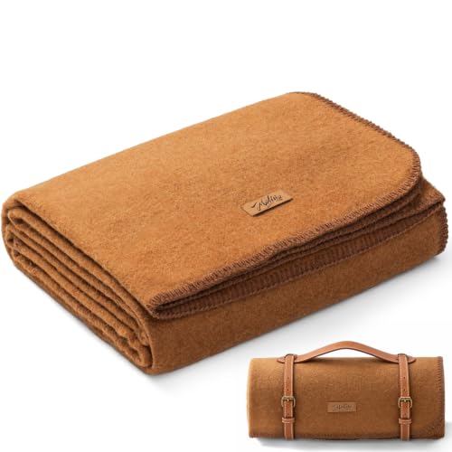 Molithe 100% Wool Blanket, 62" x 86", Warm, Thick, Military, Camping Gear - color: Dark Camel, size: Large