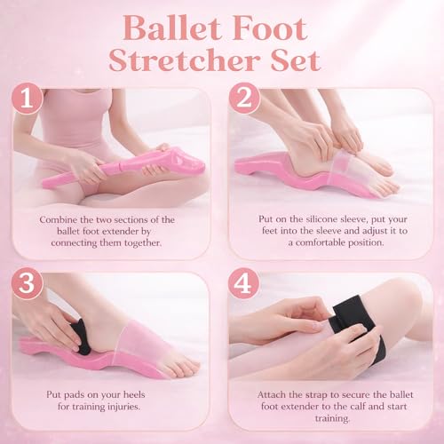 Ballet Foot Stretcher Set – Original Dance Foot Stretching Trainer for Arch & Flexibility, Ballet, Yoga & Dancers - color: Pink
