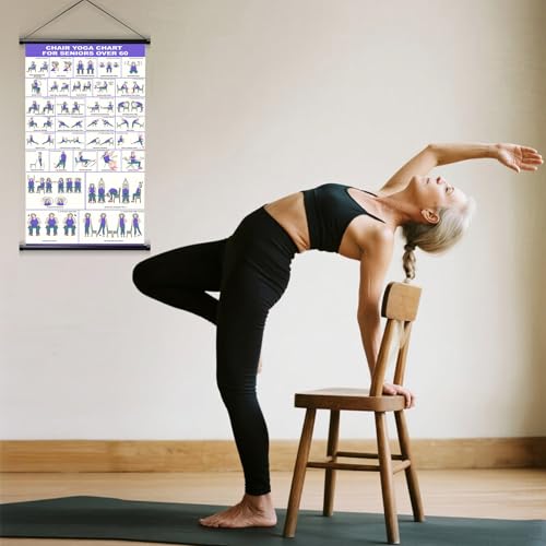 GiftNest Chair Tai Chi & Yoga Workout Chart for Seniors –Chair Yoga Wall Chart – 31 Poses for Seniors & Beginners – Fabric Poster with Hanging Rod & Rope – Durable, Foldable, and Easy to Display in Home or Office – Stretching & Mobility Guide